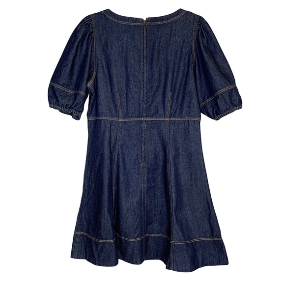 LOFT Denim Swing Dress Puff Sleeve Square Neck Dark Wash Size 10 - Picture 5 of 12
